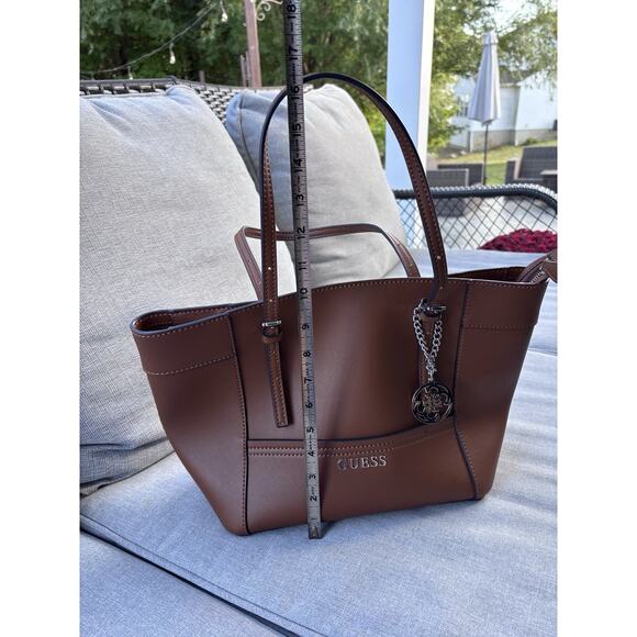 Guess Delaney Brown Cognac Tote Handbag Purse Tote - Picture 8 of 12